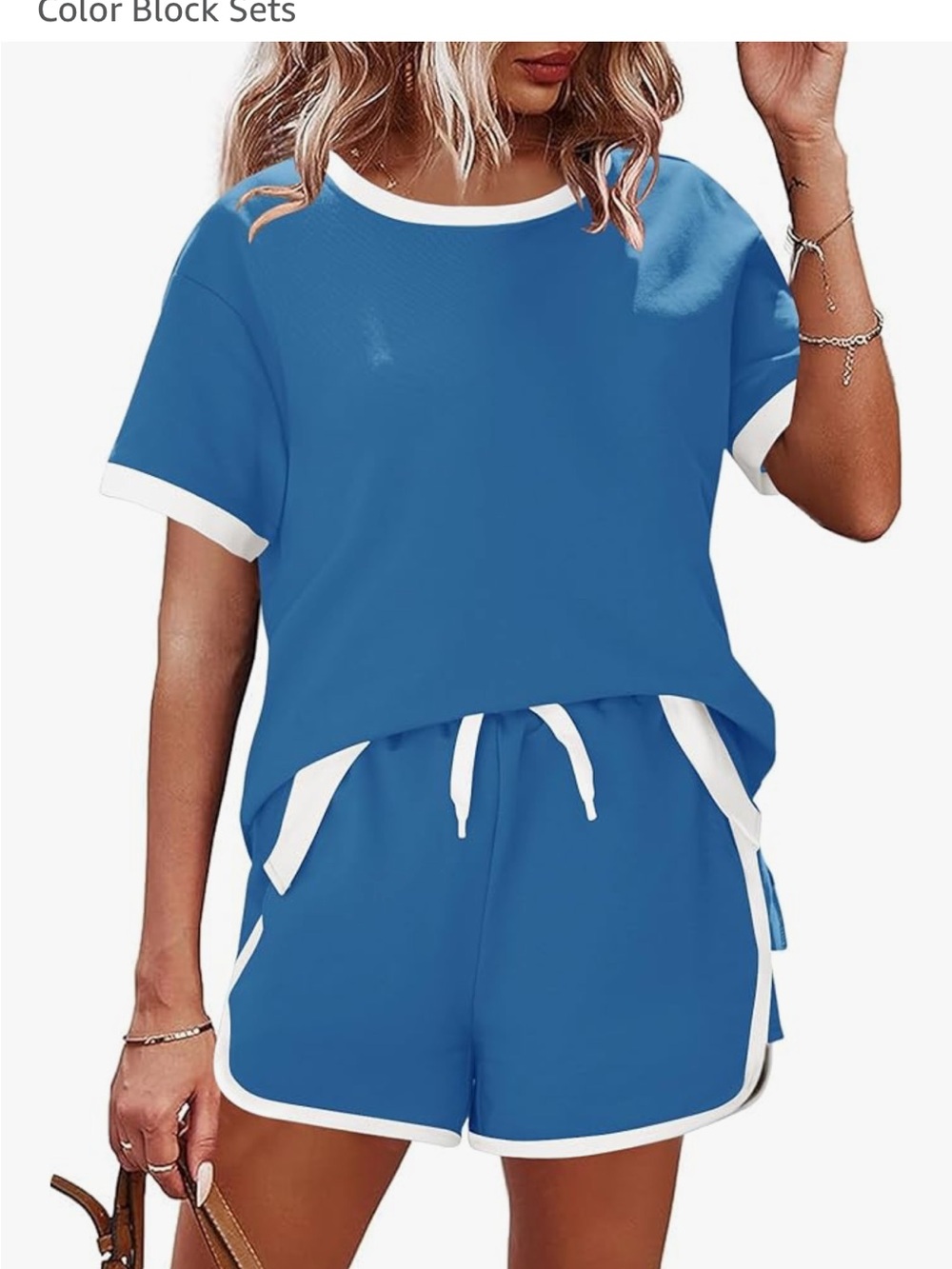 Blue and White women’s shirt and short set